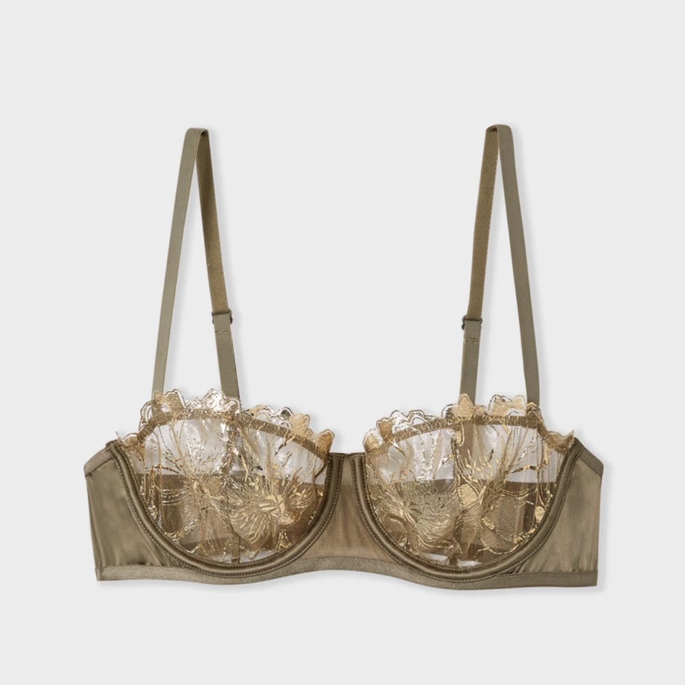 Gold Underwire Bra with Lace Detailing and Adjustable Straps